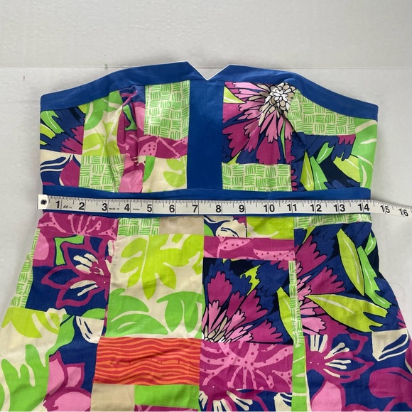 Lilly Pulitzer Strapless Patchwork Color Block Dress Pink Green Size 4 Vintage - Picture 11 of 14